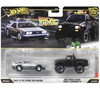 Hot Wheels Premium - Back to The Future Time Machine & 1987 Toyota Pickup Truck/Camionnette - Car Culture - JHW48 - HBL96 - Argento - Nero - Modello licenza ufficiale - Mattel 2026 - 1:64
