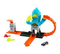 Hot Wheels - Attacco del Gorilla, set con curva pieghevole e officina, sconfiggi il gorilla e vinci la corsa, veicolo incluso e pista con sistema Speed Snap, 4+ anni, JHL92