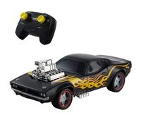 Hot Wheels macchinina giocattolo Rodger Dodger con radiocomando in scala 1:16, veicolo nero con fiamme gialle e rosse e ruote color argento con cerchi Redline, JNB89