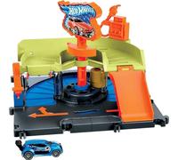 Hot Wheels - Autolavaggio Express della City, playset collegabile a piste con rullo in schiuma e alette di asciugatura, macchinina Hot Wheels inclusa, giocattolo per bambini, 4+ anni, HDR27