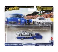 Hot Wheels Automobili pressofuse della cultura del trasporto del gruppo, Mercedes-Benz 300 SL, camion pianale MB Blaues Wunder, modellino in scala 1:64