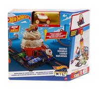 Hot Wheels - Autotrasportatore a Caduta Libera, con 1 macchinina, contiene più di 20 veicoli in scala 1:64, si trasforma in una pista con discesa da 60 cm, Giocattolo per Bambini 4+ Anni, HDY92