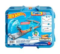 Hot Wheels - Box Track Builder Lanci nel Vuoto, Set Blu con 1 Macchinina 12 Pezzi di Pista e Accessori a Tema Vento Inclusi, Box Impilabile, Giocattolo per Bambini, 4+ Anni, HNJ67