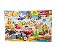 Hot Wheels - Calendario dell'Avvento 2025, 24 finestrelle numerate con sorprese a tema Natale, 10 macchinine, 10 clip e 14 accessori inclusi, giocattolo per bambini, 3+ anni, JCB47