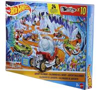 Hot Wheels - Calendario dell'Avvento 2026, 24 finestrelle numerate con sorprese a tema Natale, 10 macchinine in scala 1:64, 14 accessori e 10 clip decorative, 3+ anni, JLG41