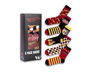 Hot Wheels Calzini da uomo rossi, neri, gialli e bianchi, confezione da 5 | Disegni a scacchi e fiamme | Confezione multipla da indossare tutti i giorni | Motivi da corsa retrò