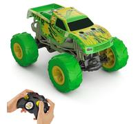Hot Wheels Camion radiocomandato Gunkster Monster Trucks in scala 1:15, che si illumina al buio, con pneumatici Terrain Action con capacità fuoristrada, HTP15