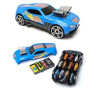 Hot Wheels 2 in 1 Race N' Haul - Custodia portaoggetti per auto con manico retrattile, per contenere fino a 15 auto (auto non incluse), Hwcc15
