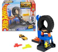 Hot Wheels City - Mega Centro Gomme, pista multidirezionale con carro attrezzi e