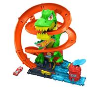 Hot Wheels City - T-Rex Battaglia Infuocata, playset stazione dei pompieri con d