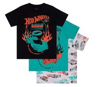 Hot Wheels, Confezione da 3 Magliette a Maniche Corte in 100% Cotone, per Ragazzi, Multicolor, 5-6 Anni: 116cm, Multicolore