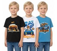 Hot Wheels Confezione da 3 magliette a maniche corte per ragazzi, confezione da 3, abbigliamento ufficiale, Blu/Nero/Bianco, 3-4 Anni