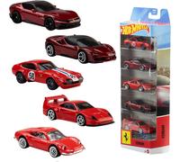 Hot Wheels - Veicoli Ferrari, set da collezione con 5 auto Ferrari con licenza ufficiale, macchinine in scala 1:64 con dettagli premium per il gioco o l'esposizione, 3+ anni, JLN12