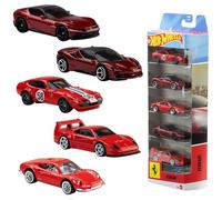 Hot Wheels - Veicoli Ferrari, set da collezione con 5 auto Ferrari con licenza ufficiale, macchinine in scala 1:64 con dettagli premium per il gioco o l'esposizione, 3+ anni, JLN12