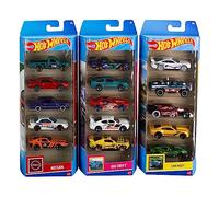 Hot Wheels - Confezione da 5 macchinine in Scala 1:64, Assortimento da 15, 3 Set da 5 Veicoli a Tema da Collezione, Dettagli Autentici e Decorazioni realistiche, Giocattolo per Bambini, 3+ Anni,HNM05