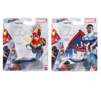 Hot Wheels Disney 100 personaggi Marvel, Capitan America e Captain Marvel, confezione da 2 veicoli pressofusi da collezione