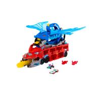 Hot wheels - drago trasportatore, veicolo trasformabile di grandi dimensioni con drago rimovibile e 2 macchinine incluse