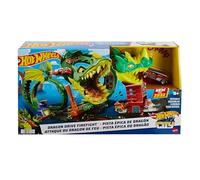 Hot Wheels City Dragone di Fuoco con 1 Veicolo Die-Cast Incluso e Stazione dei Pompieri, Giocattolo per Bambini 5+ Anni
