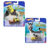 Hot Wheels DreamWorks Shrek Character Cars, set da 2 pezzi, veicoli pressofusi Shrek e Asino