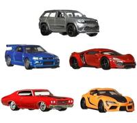 Hot Wheels FAST AND FURIOUS Die Cast PREMIUM COLLECTION BOX Set 5 Modelli Auto - Toyota Supra Chevelle SS Lykan Hypersport Jeep Grand Cherokee Nissan Skyline - Scala 1:64 - lunghezza 6cm - HJC15