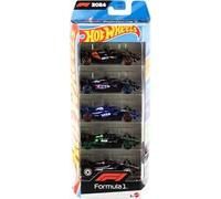 Hot Wheels Formula 1, Set da 5 macchinine auto da corsa, cinque veicoli die-cast in scala 1:64 con decorazioni dei team di corse di F1, giocattolo per bambini, 3+ anni, JFG58