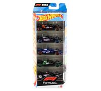 Hot Wheels Formula 1, Set da 5 macchinine auto da corsa, cinque veicoli die-cast in scala 1:64 con decorazioni dei team di corse di F1, giocattolo per bambini, 3+ anni, JFG58