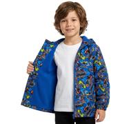 Hot Wheels Giacca impermeabile per bambini, blu, foderata in pile con cappuccio, giacca antipioggia con cerniera per bambini, per attività all'aperto