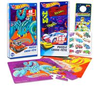 Hot Wheels Hot Wheels Toys for Boys - Set di 2 puzzle con auto da corsa da 48 pezzi e 100 pezzi, tatuaggi temporanei e altro ancora, per bambini e adulti