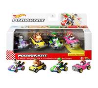 Hot Wheels Mario Kart- Confezione di 4 Veicoli con 4 Personaggi alla Guida, Macchinine Giocattolo per Bambini 3+ Anni, GWB37
