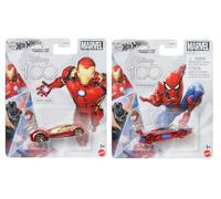 Hot Wheels Marvel Disney 100 personaggi Cars, Iron Man e Spider-Man veicoli pressofusi, confezione da 2, età 3+
