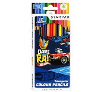 Hot Wheels Matite colorate per la scuola, matite triangolari in legno 12 COLORI STARPAK (E)