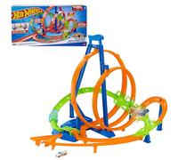 Hot Wheels Mega Loop Scontri Epici con macchinina | Playset con auto scala 1:64, loop, booster motorizzato, 5 zone di schianto per gare e acrobazie, si smonta per riporla, HTP55