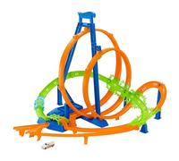 Hot Wheels - Mega Loop Scontri Epici, playset pista con 5 zone di scontro, booster motorizzato e 1 macchinina Hot Wheels in scala 1:64 inclusa, giocattolo per bambini, 5+ anni, HTP55