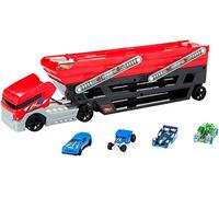 Hot Wheels Mega Trasportatore con Rimorchio, Playset con 6 Livelli Espandibili e 4 Macchinine Incluse, FPM81