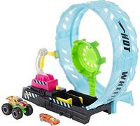 Hot Wheels - Monster Truck Fluo Sfida nel Loop, Playset con Lanciatore, Rampa e Loop Gigante, Include 1 Truck Die-Cast in Scala 1:64 e 1 Macchinina, Giocattolo per Bambini 4+ Anni, HBN02
