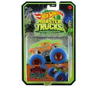 Hot Wheels Monster Trucks 2022 Scala 1:64 Diecast Glow in The Dark Podium Crasher, Arancione con Ruote Blu