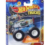 Hot Wheels Monster Trucks Airplane Mode W/Crushed Car, Back to Basics 3/6, veicolo pressofuso