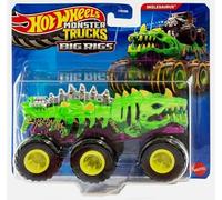 Hot Wheels Monster Trucks Big Rigs 1:64 Camion con Rimorchio a 6 Ruote (Skelesaurus)