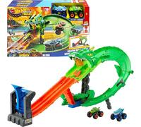 Hot Wheels Monster Trucks pista giocattolo squali vs. dinosauro, distruzione del drago, per bambini dai 4 anni in su