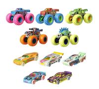 Hot Wheels - Monster Trucks Fluo Set con 10 Veicoli, 5 Monster Trucks e 5 Macchi