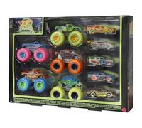 Hot Wheels - Monster Trucks Fluo Set con 10 Veicoli, 5 Monster Trucks e 5 Macchi
