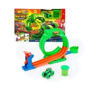 Hot Wheels Monster Trucks - Loop Caos Mutante, pista con anello traboccante di Slime, vasca di raccolta e lanciatore, veicolo Wreckin' Wolf in scala 1:64 incluso, 4+ anni, JMK91
