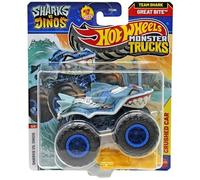 Hot Wheels Monster Trucks Sharks vs Dinos, collezione di veicoli pressofusi in scala 1:64, edizione 2025 (3/8 Team Shark Great Bite)