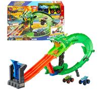 Hot Wheels Monster Trucks - Sharks vs. Dinos Dragon Destruction, set con veicoli Great Bite e Rageasaur inclusi, sconfiggi il nemico cyborg, giocattolo per bambini, 4+ anni, JGB06