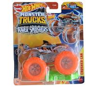 Hot Wheels Monster Trucks Tiger Shark, include auto schiacciata scala 1:64 pressofuso