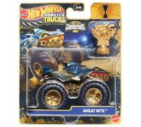 Hot Wheels Monster Trucks Trophy Champions Great Bite [Oro] Include Toy Trophy! 1:64 Scala Diecast Toy Vehicle