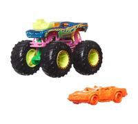 Hot Wheels Monster Trucks Veicolo giocattolo camion neon Rodger Dodger + Speed Bump per bambini dai 3 anni in poi