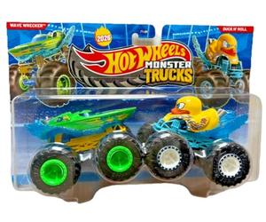 Hot Wheels Monster Trucks, Wave Wrecker & Duck N' Roll 2 Pack, Nuovo per 2026! Scala 1:64 Diecast Veicoli Giocattolo
