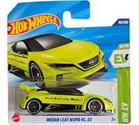 Hot Wheels Nissan Leaf Nismo RC_02, Serie EV, Modellino in Die-Cast, Scala 1:64, Giallo, CON CUSTODIA PROTETTIVA