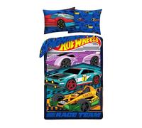 Hot Wheels - Parure da letto per bambini, 2 pezzi, copripiumino 140 x 200 cm e federa 70 x 90 cm, 100% microfibra, design Racing Automobile Race Team, blu e multicolore